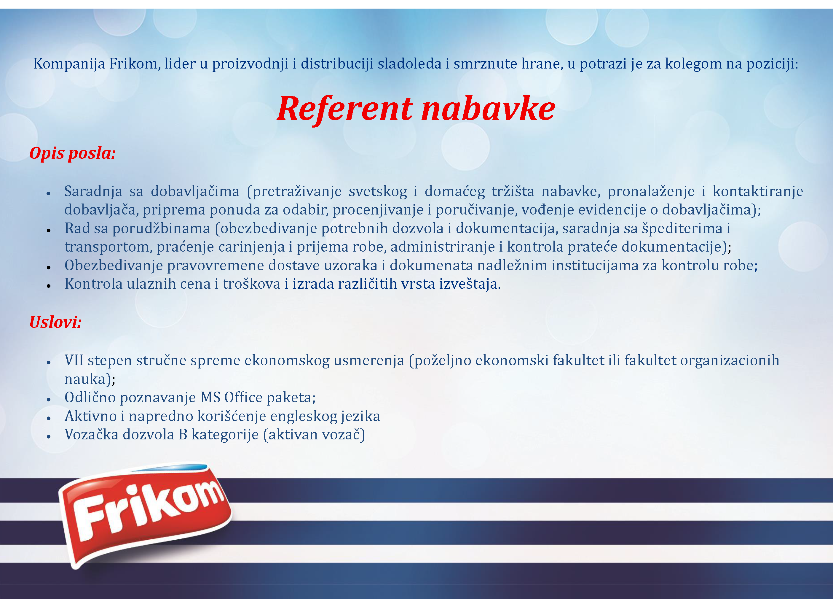 Frikom A D Zaposlenje Referent Nabavke